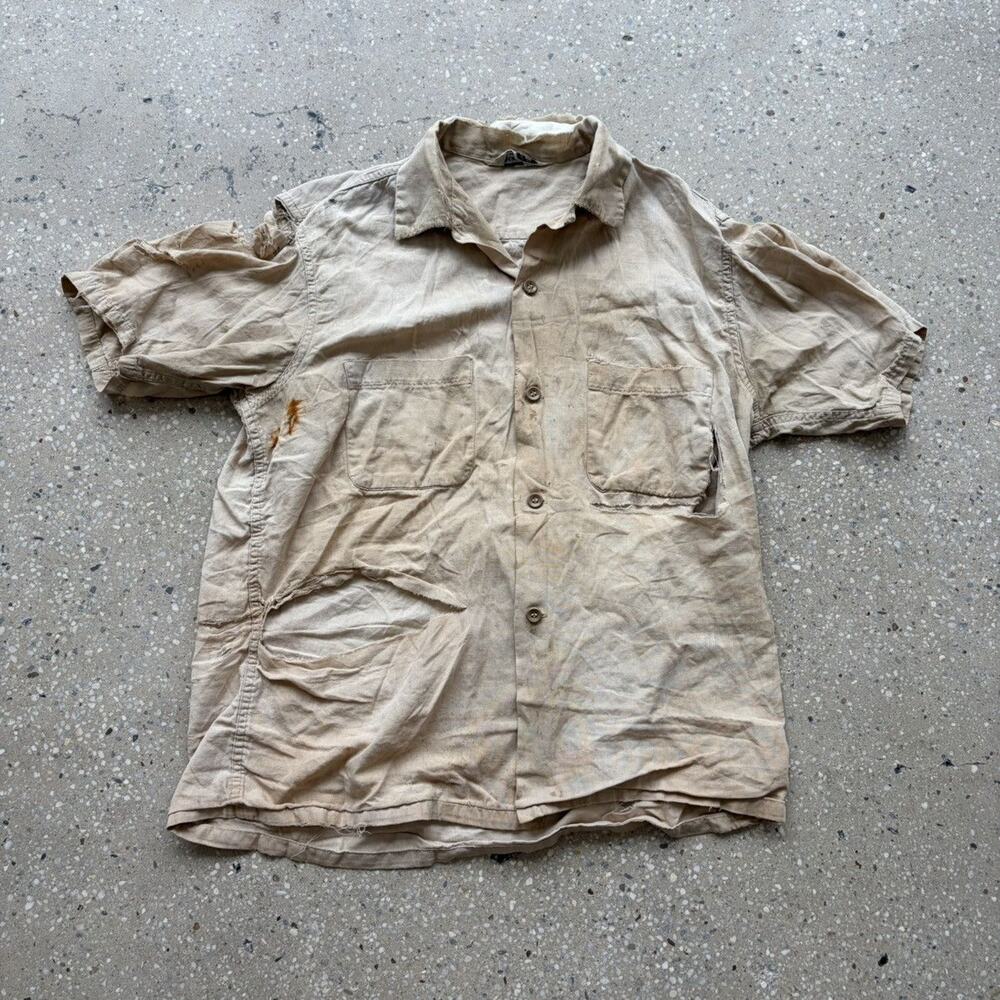 Vintage 50s Carwood Tan Canvas Workwear Loop Collar